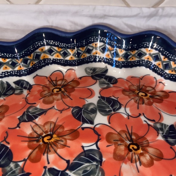 13” Unikat Polish Pottery Fluted Pie Plate handmade Doreta Furkas - Picture 9 of 11